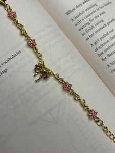 Charming Gold Bracelet with Pink Flowers