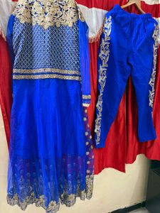 Blue Embroidered handwork gown set
