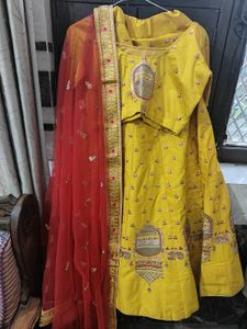 Vibrant Yellow &amp; Red Lehenga Choli Set