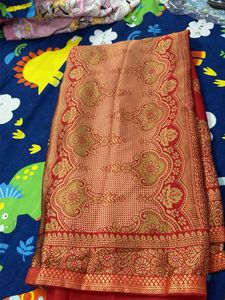 Red and off white saree