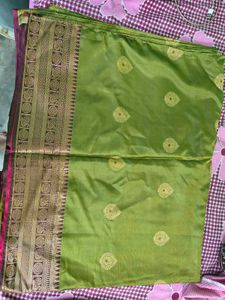 Green Saree with Orange Blouse