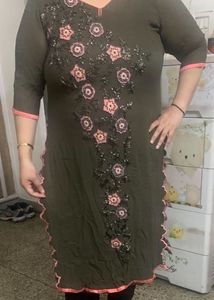 Brown Kurti With Cutdana Work.. Cutwork In Pink