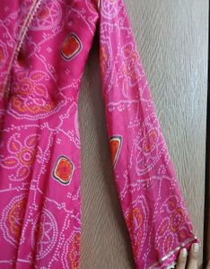 Pink Bandhej Full Gher Kurta Set with Dupatta😍💓