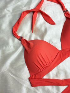 Bright Coral Halter Bikini Top