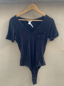 Black V-Neck Bodysuit Top