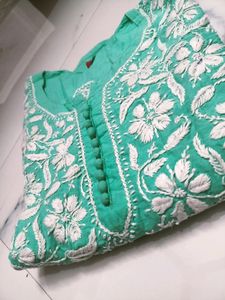 !SALE! SeaGreen Chickankari Handwork Cotton Kurta