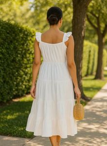 White Summer Tiered Midi Dress