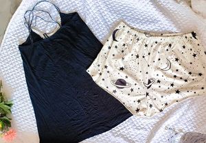 Black Tank Top Crochet Neck Detail&amp; shorts