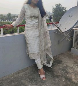 Elegant White Embroidered Kurta Set