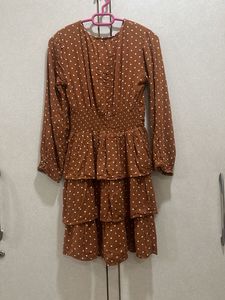 zudio Brown Polka Dot Tiered Dress