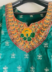 Green brown heavy Embroidered Kurta Plazzo