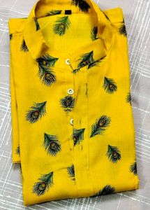 FEATHER PRINT ETHNIC YELLOW KURTA