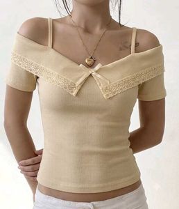 butter yellow off shoulder lace top
