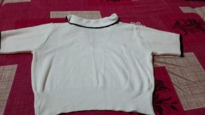 Urbanic Chic White Knit Polo Crop Top