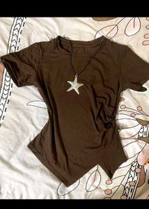 Brown Asymmetrical Hem T-Shirt
