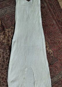 Classy Cream Ribbed Bodycon Dress 🤍