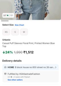 Blue Floral Puff Sleeve Crop Top
