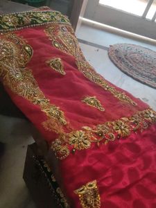 Embellished Red Saree with Gold Embroidery