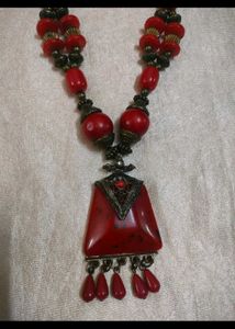 Red Beaded Statement Necklace