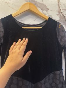 Elegant Black Velvet &amp; Mesh Dress