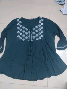 Embroidered Teal Top
