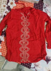 combo of 2 Red Embellished top and cartoon tshirt