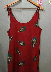 Boho Chic Peacock Feather Print Maroon Kurti