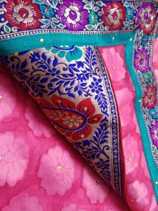 Vibrant Pink Floral Net Dupatta