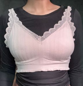 Peach Lace Trim Ribbed Bralette