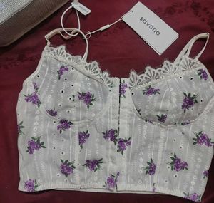 Savana Floral Corset Top with Lace Trim