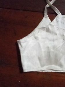 White Satin Zipper Halter Bra Top