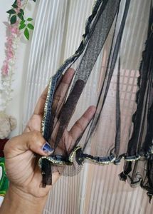Sheer Black Dupatta with Gold Trim
