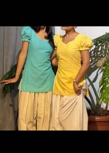Desi puff sleeve corset back short kurti
