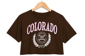 Brown Colorado Graphic Crop Top