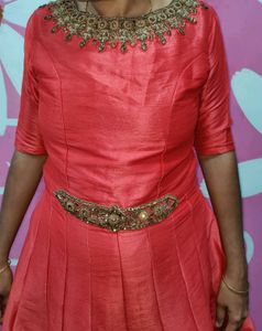 Stunning Red Anarkali Dress with Embellishments