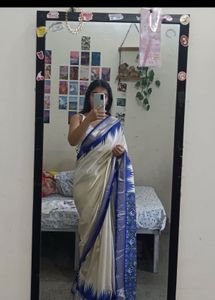 Elegant Off-White Saree with Blue Border