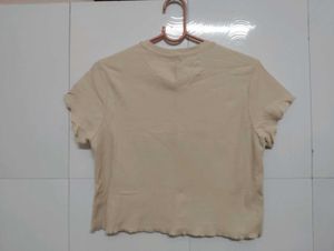 Cream Rose Print Cropped T-Shirt