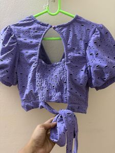 Purple Eyelet Wrap Crop Top