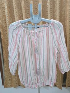 DNMX Striped Tie-Neck Blouse