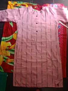 Pink Printed Kurta with Black Pants
