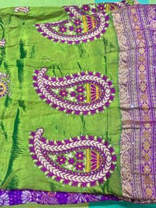 Green Violet  Embroidery Sari With Blouse