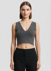 Chic Grey V-Neck Cropped Knit Top