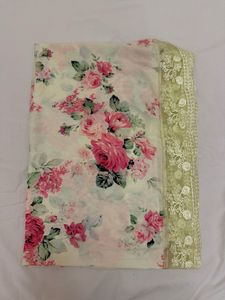 Floral Print dupatta with Lace Border