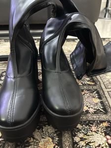 Black Faux Leather Platform Boots