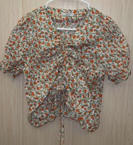 Floral Ruched V-Neck Top