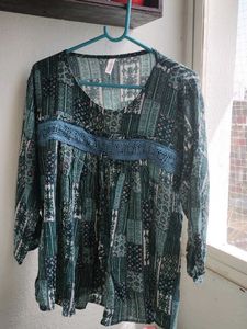 Boho Patchwork Print V-Neck Top
