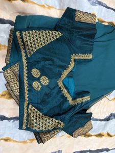 Stunning Teal Saree With Ready Blouse
