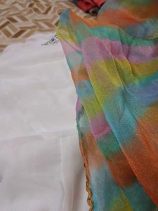 white kurti with multi colour dupatta