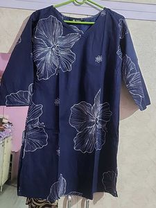Stylish Blue Kurta with White Floral Print