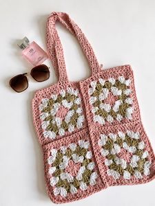 Crocheted Granny Square Tote Bag